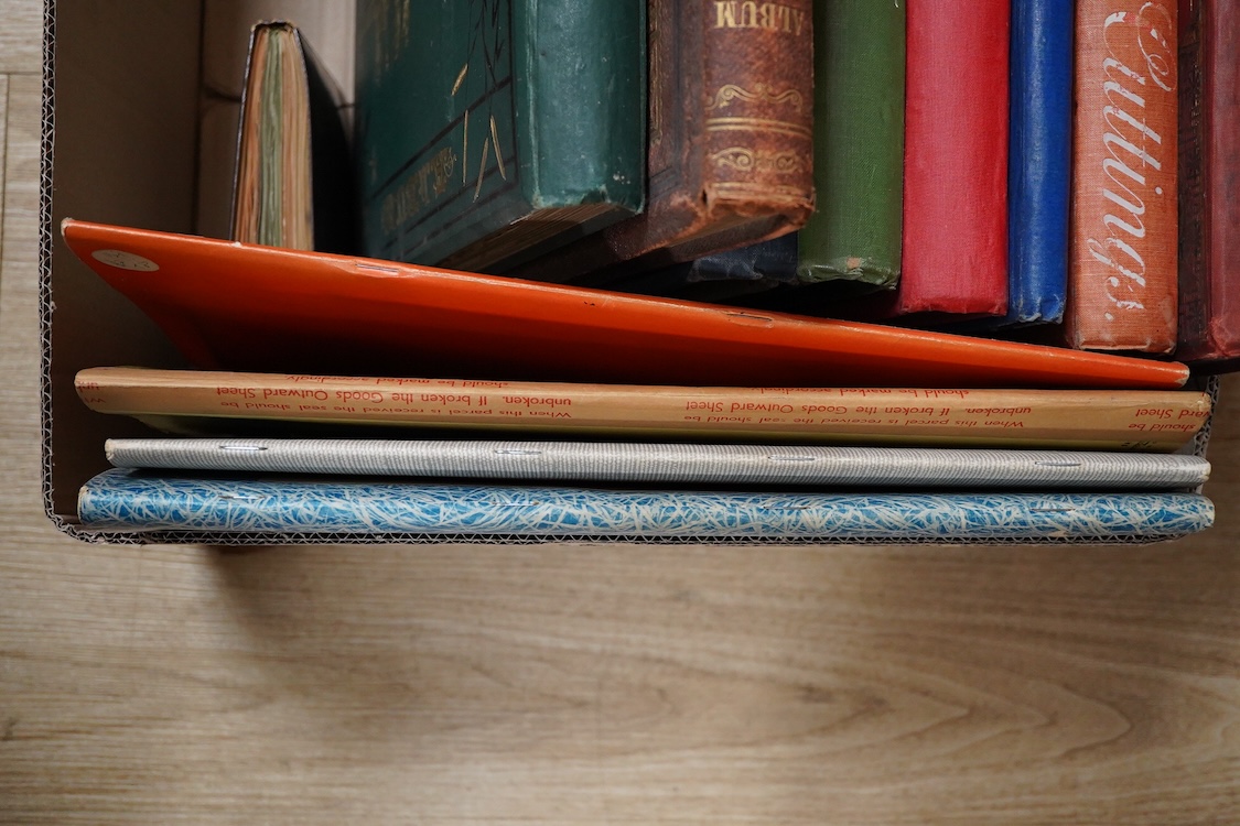 A collection of Victorian and later scrap books containing decoupage, newspaper cuttings and cutout prints